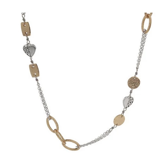 Brighton "DECO STYLE" Textured Gold & Deco Lace Hearts XL Layering Neck! - Picture 2 of 13